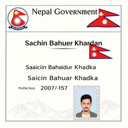 A detailed and professional Nepalese citizenship certificate featuring a prominent heading reading 'Nepal Government' at the top center in large, bold serif font