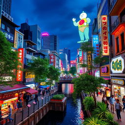 A vibrant and bustling view of Osaka's Dotonbori, capturing the lively atmosphere of this renowned area