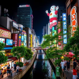 A vibrant and bustling view of Osaka's Dotonbori, capturing the lively atmosphere of this renowned area
