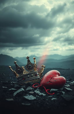 A visually striking and metaphorical image representing a broken crown and a shattered heart