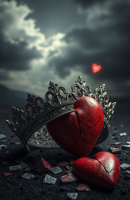 A visually striking and metaphorical image representing a broken crown and a shattered heart
