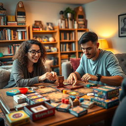 A vibrant, dynamic scene showcasing a duo engaged in a competitive tabletop game