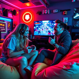 An exciting and intense scene of a duo playing video games together