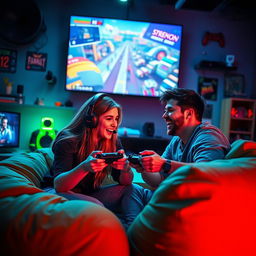 An exciting and intense scene of a duo playing video games together