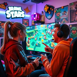 A captivating scene depicting a lively gaming session of Brawl Stars