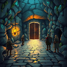 A beautifully illustrated starting location in a fantasy dungeon for a role-playing game