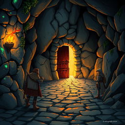 A beautifully illustrated starting location in a fantasy dungeon for a role-playing game