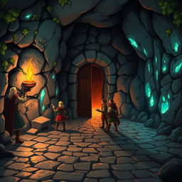 A beautifully illustrated starting location in a fantasy dungeon for a role-playing game