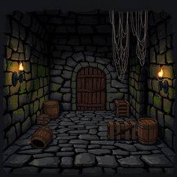 A side-view starting location in a pixel art style dungeon for a 2D game