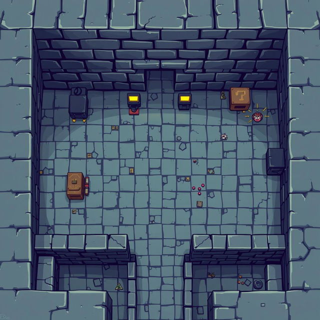 A starting location in a dungeon for a 2D pixel art game, viewed from above