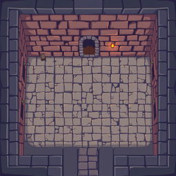 A starting location in a dungeon for a 2D pixel art game, viewed from above