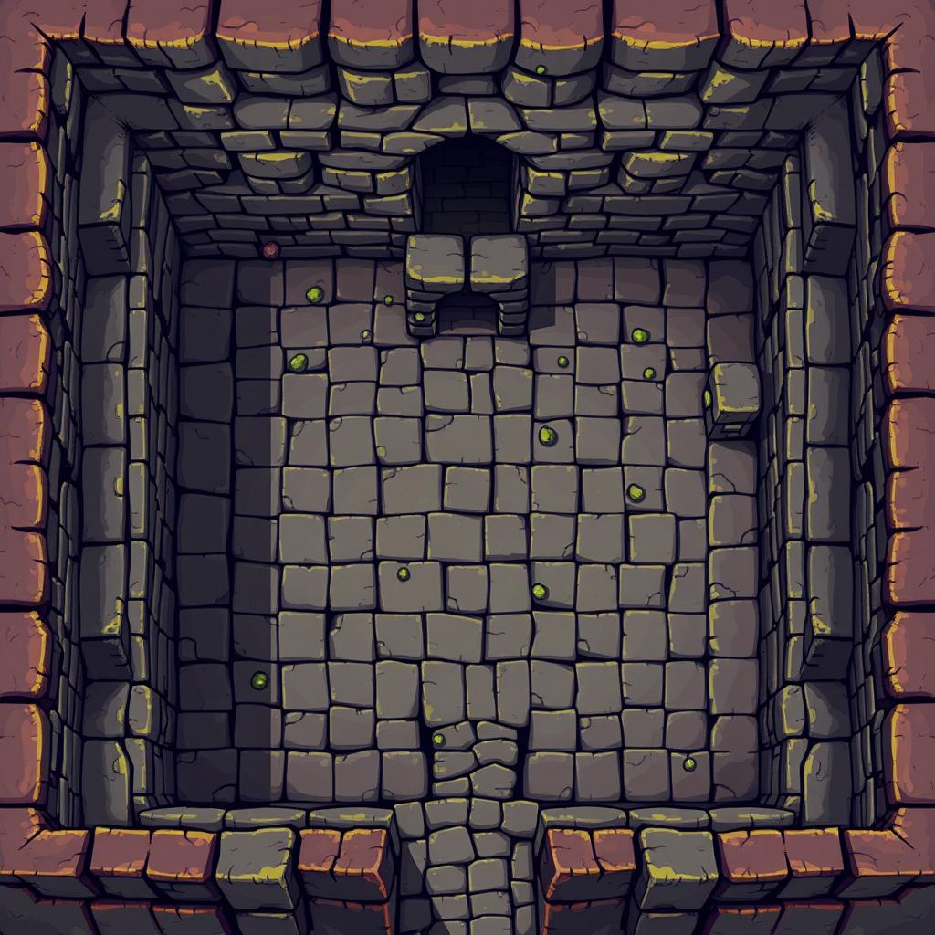 A starting location in a dungeon for a 2D pixel art game, viewed from above