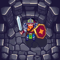 The main character designed for the 2D pixel art dungeon location, viewed from above