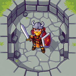 The main character designed for the 2D pixel art dungeon location, viewed from above