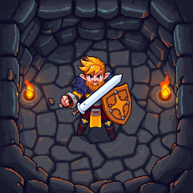 The main character designed for the 2D pixel art dungeon location, viewed from above