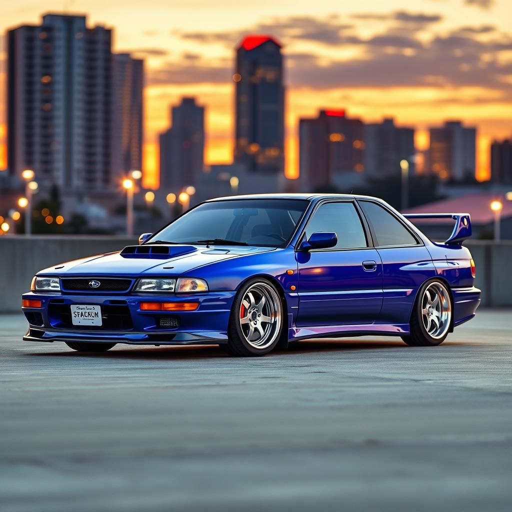 A stunning 1995 Subaru, modified with a cool lowered suspension and stylish wide wheels