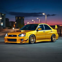 An impressive 2002 Subaru, expertly modified with a lowered stance and eye-catching wide wheels that enhance its sporty appearance