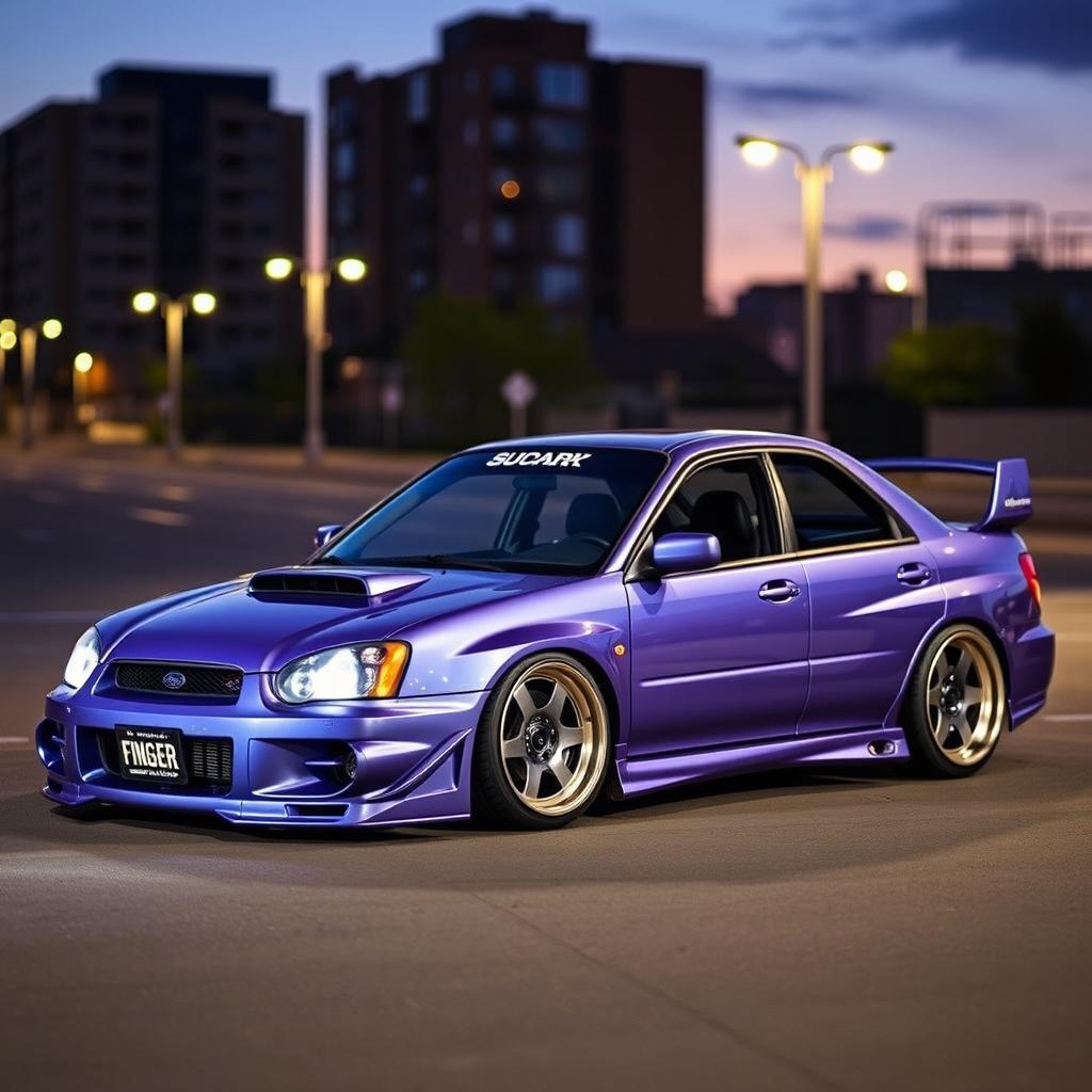 An impressive 2002 Subaru, expertly modified with a lowered stance and eye-catching wide wheels that enhance its sporty appearance