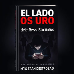 A visually striking book cover titled 'El Lado Oscuro de las Redes Sociales: Cómo Nos Están Destrozando'