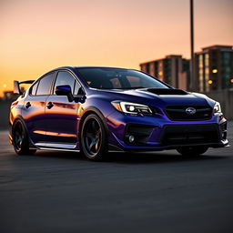 A striking 2020 Subaru, dramatically lowered for an aggressive stance, featuring wide aftermarket wheels that amplify its sporty appearance
