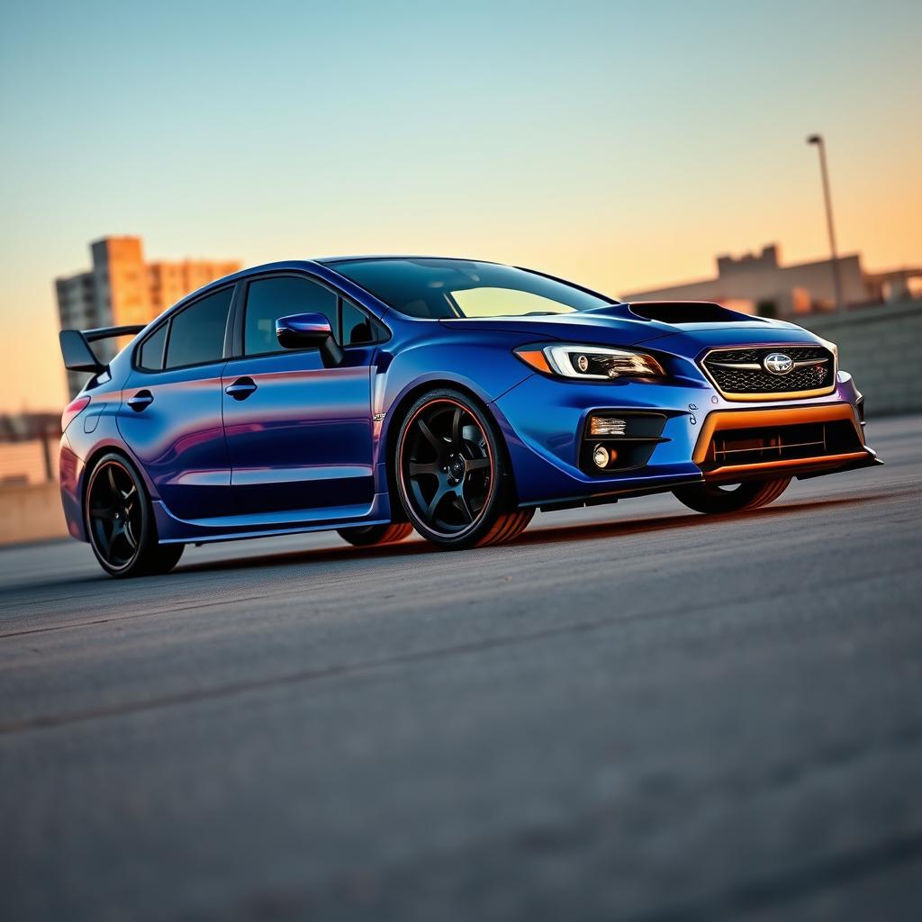 A stunning 2020 Subaru, low-slung with a pronounced stance, showcasing wide, bold aftermarket wheels that elevate its sporty aesthetics
