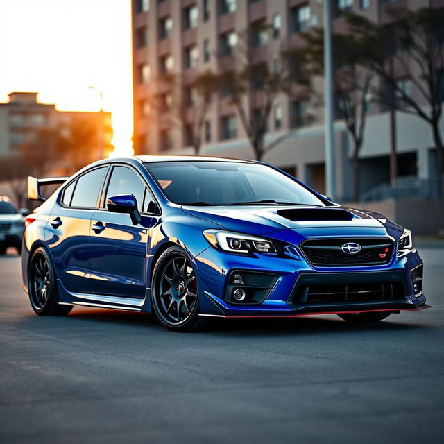 A stunning 2020 Subaru, low-slung with a pronounced stance, showcasing wide, bold aftermarket wheels that elevate its sporty aesthetics