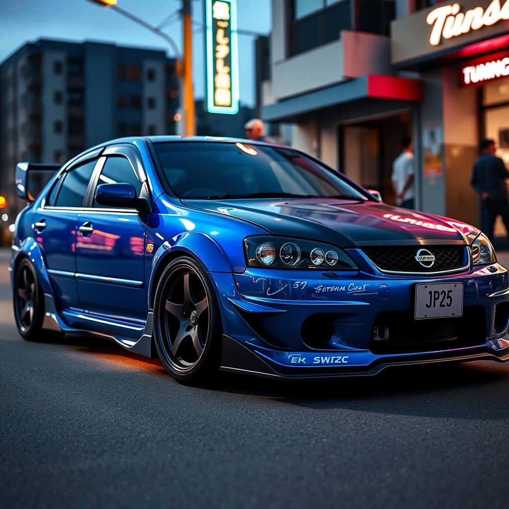 A modified 2003 Nissan Platina, showcasing an aggressive tuning style