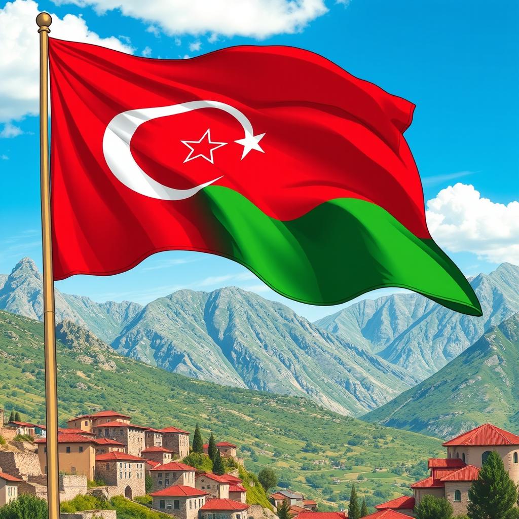 A vibrant, detailed illustration of the Karaman flag, showcasing its rich colors and symbols