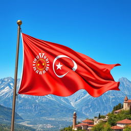 A vibrant, detailed illustration of the Karaman flag, showcasing its rich colors and symbols