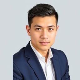 A clear and professional passport size photo featuring a young adult male with short dark hair, wearing a formal white shirt and a navy blue blazer
