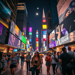 A stunning scene capturing the essence of a bustling city at night, illuminated by neon lights