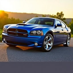 A stunning two-tone 2005 Dodge Charger featuring a striking blue color over a sleek black base