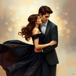 A romantic scene of a couple in love, depicted in an oil painting style