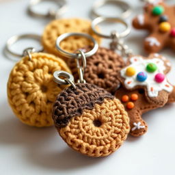 A delightful collection of crocheted biscuit keychains, featuring an array of charming biscuit designs