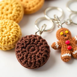 A delightful collection of crocheted biscuit keychains, featuring an array of charming biscuit designs