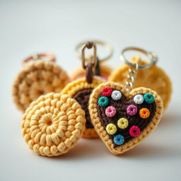 A charming collection of crocheted biscuit keychains, showcasing a variety of delightful biscuit designs
