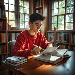 A cozy scene depicting a person learning English while enjoying a cup of tea