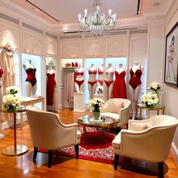 An elegant lingerie store interior featuring soft lighting that creates a warm and inviting atmosphere