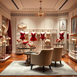 An elegant lingerie store interior featuring soft lighting that creates a warm and inviting atmosphere