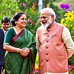 A candid and friendly photograph featuring Sheikh Hasina and Narendra Modi enjoying a light-hearted moment together, standing side by side with smiles on their faces