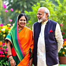 A candid and friendly photograph featuring Sheikh Hasina and Narendra Modi enjoying a light-hearted moment together, standing side by side with smiles on their faces