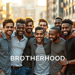 A powerful image representing brotherhood, showcasing a diverse group of men from various backgrounds standing together in solidarity