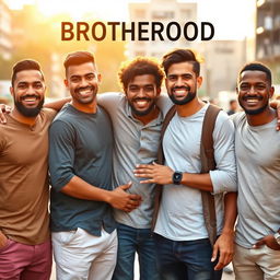 A powerful image representing brotherhood, showcasing a diverse group of men from various backgrounds standing together in solidarity
