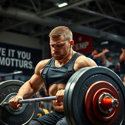 A powerful disabled weightlifter in an inspiring gym setting, showcasing incredible strength and determination