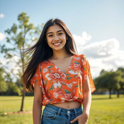 A portrait of a confident young woman standing outdoors
