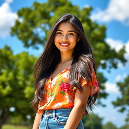 A portrait of a confident young woman standing outdoors