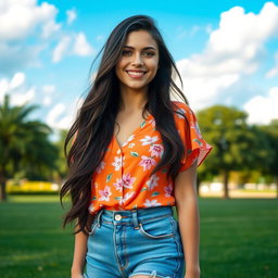 A portrait of a confident young woman standing outdoors