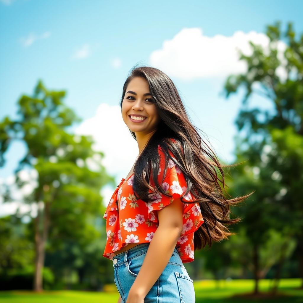A portrait of a confident young woman standing outdoors