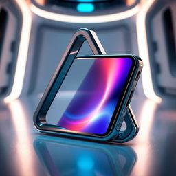 A triangular-shaped smartphone that elegantly forms a perfect square when viewed from a certain angle