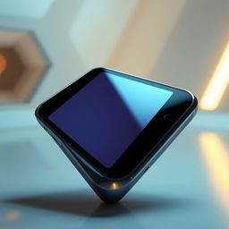 A triangular-shaped smartphone that elegantly forms a perfect square when viewed from a certain angle